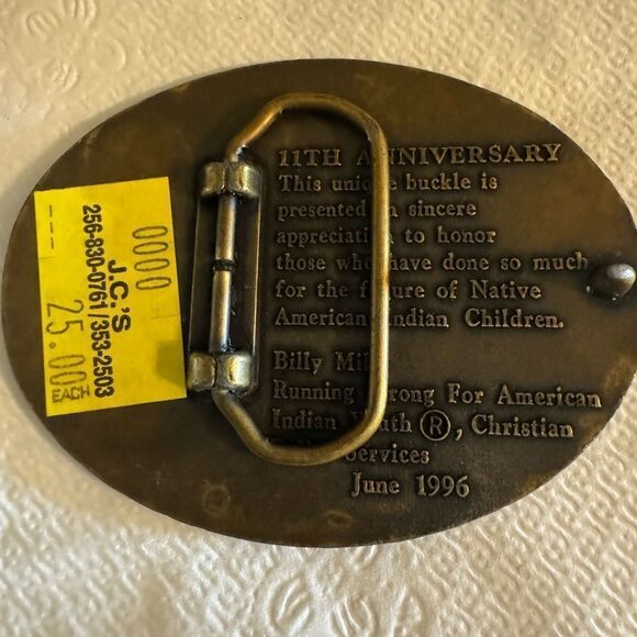 "RUNNING STRONG FOR AMERICAN INDIAN YOUTH®." BRASS BELT BUCKLE - Picture 2 of 3